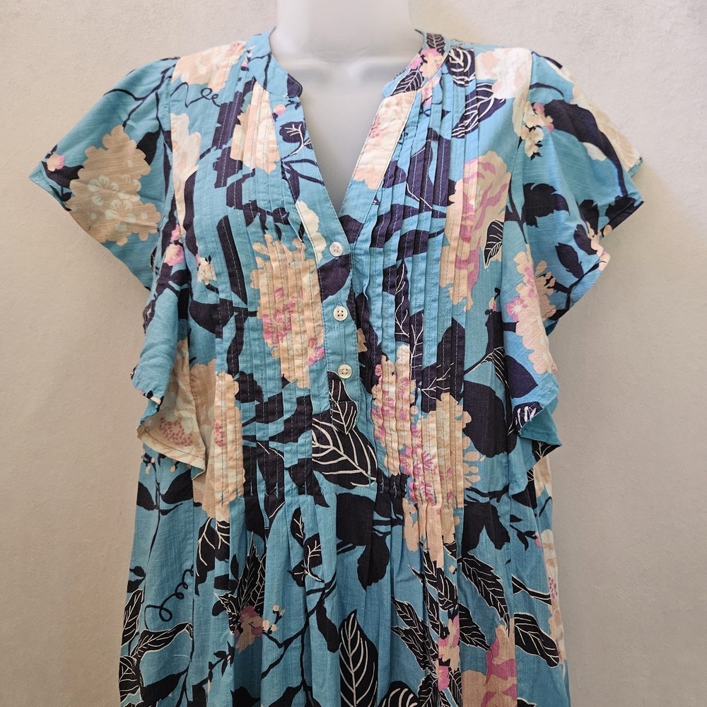 Anthropologie Maeve Dress XSP The Cassandra Maxi Blue Botanical Pintucked Boho - Picture 13 of 16